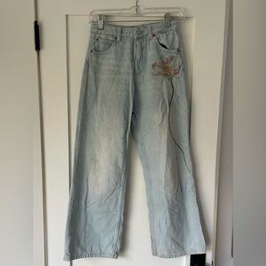 Zara Kids Light Blue Jeans with Floral Design